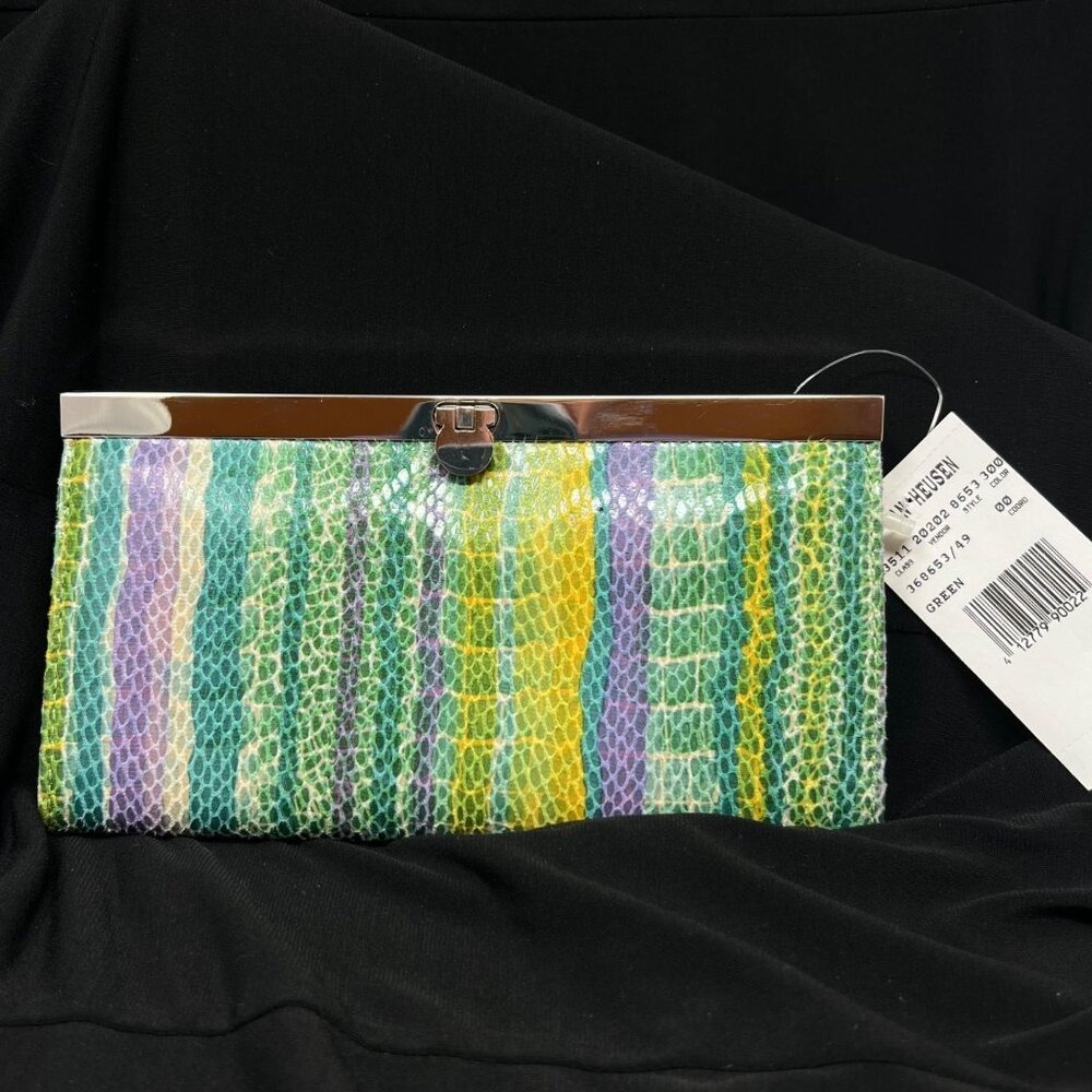 Van Heusen Clutch Purse NWT Green Purple Yellow Faux Snakeskin Maximalist Color